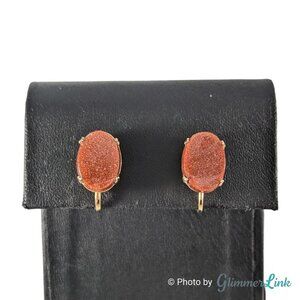 Vintage Glittery Goldstone Gold Tone Clip On Earrings